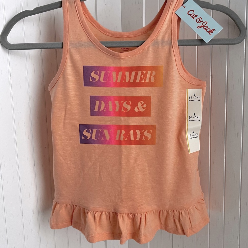 Cat & Jack Girls Peach Ruffle Tank Top Summer Days & Sun Rays -6/6x